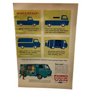 Vintage 1963 Print Ad Ford Econoline Van What a Pickup! Work Van Original Color